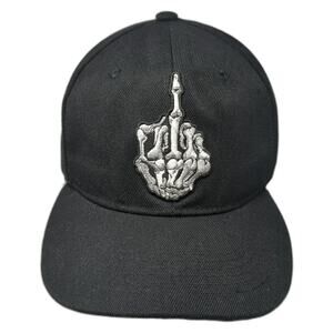 Joycap Snapback Hat Black One Size Skeleton Middle Finger Acrylic Graphic